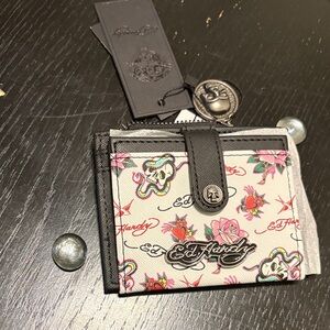 Ed Hardy Floral Print Wallet with Pink and Black Accents